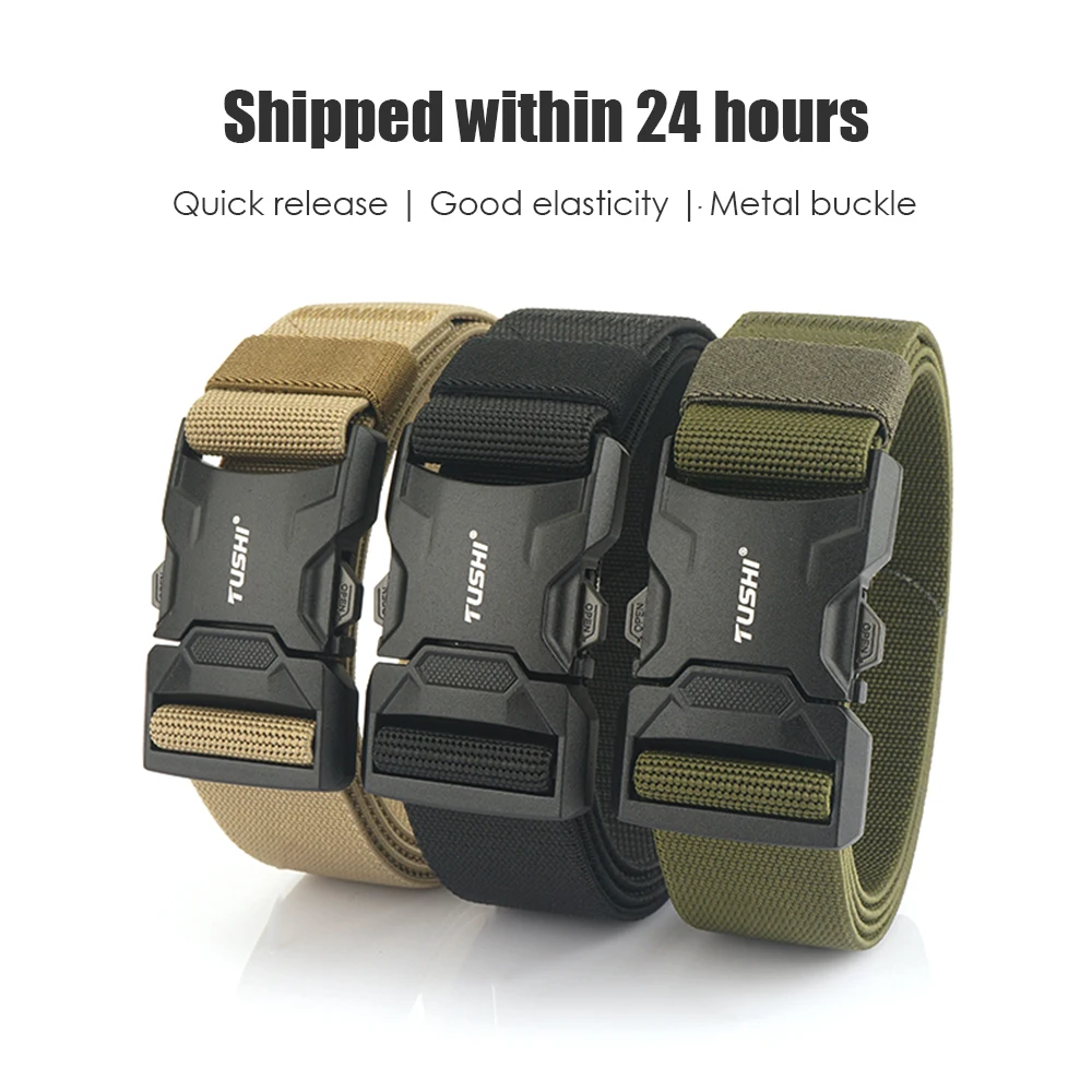 VATLTY New Matte Elastic Belt Zinc Alloy Buckle Quick Release Military Tactical Belt for Men Tight Genuine Nylon Casual Belt