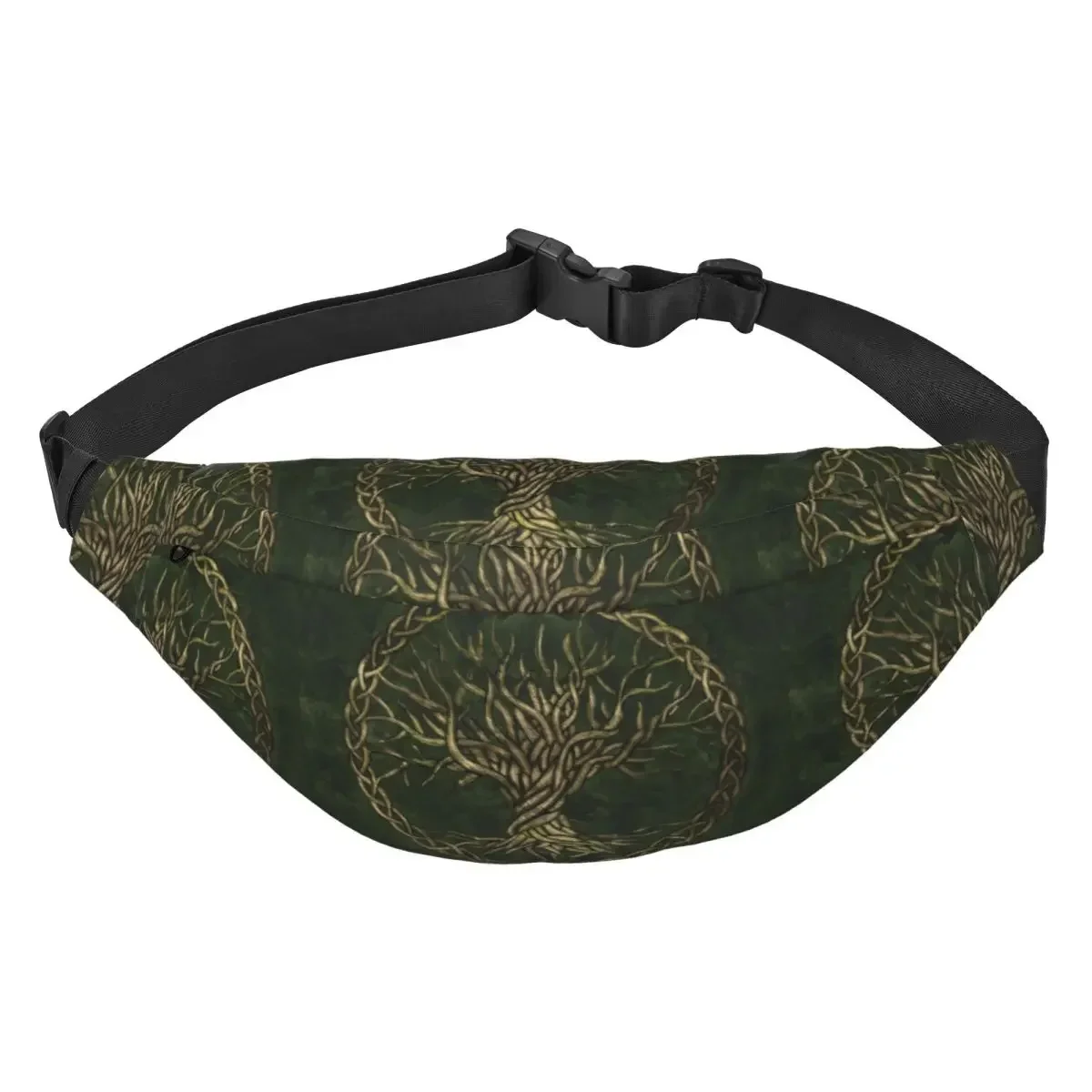 Green And Gold Tree Of Life Fanny Pack Women Men Vikings Yggdrasil Sling Crossbody Waist Bag Camping Biking Phone Money Pouch