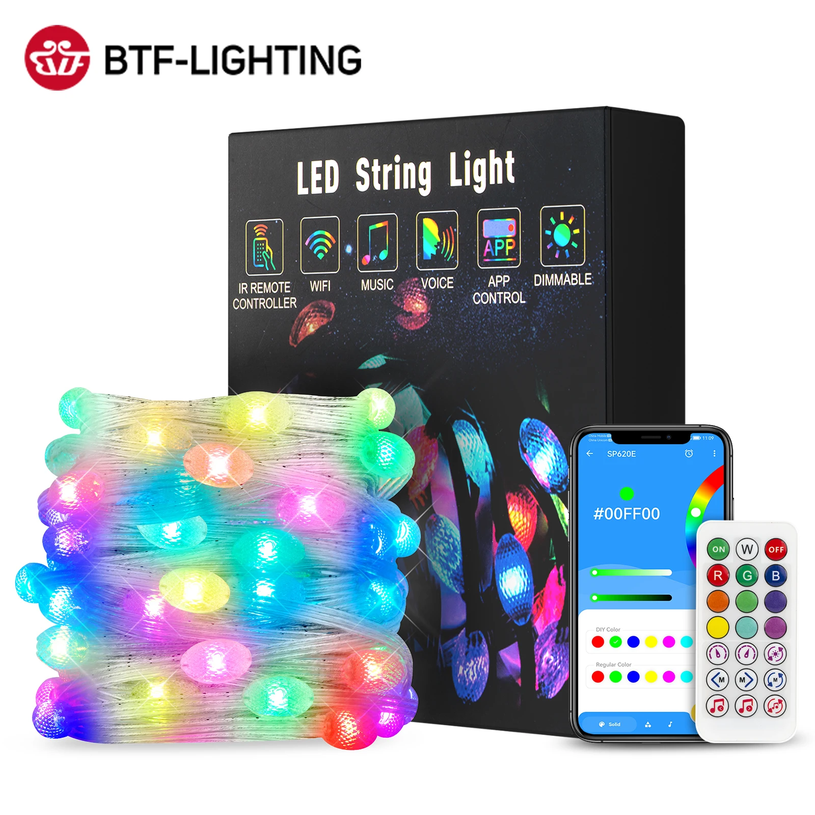 

Dreamcolor USB LED String Light BT Music APP WS2812B Garland Fairy Lights for Christmas Birthday Party Decoration Waterproof