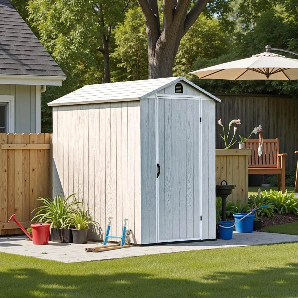 Plastic Shed,4 X 6 FT,with Window and Lockable Door for Garden, Backyard, Tool Storage Use, Easy To Install,Tool Room