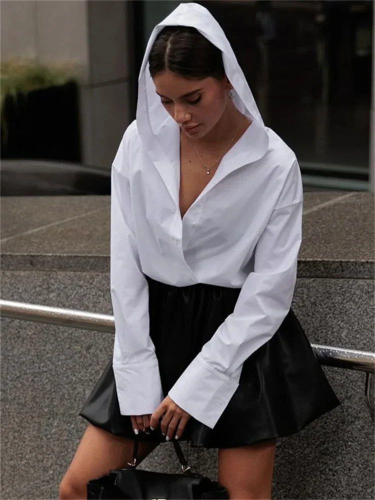 2025 New Fashion Commute Hoodie Shirts For Women Cardigan Long Sleeve Patchwork Elegant Inner Streetwear Female White Shirts Top