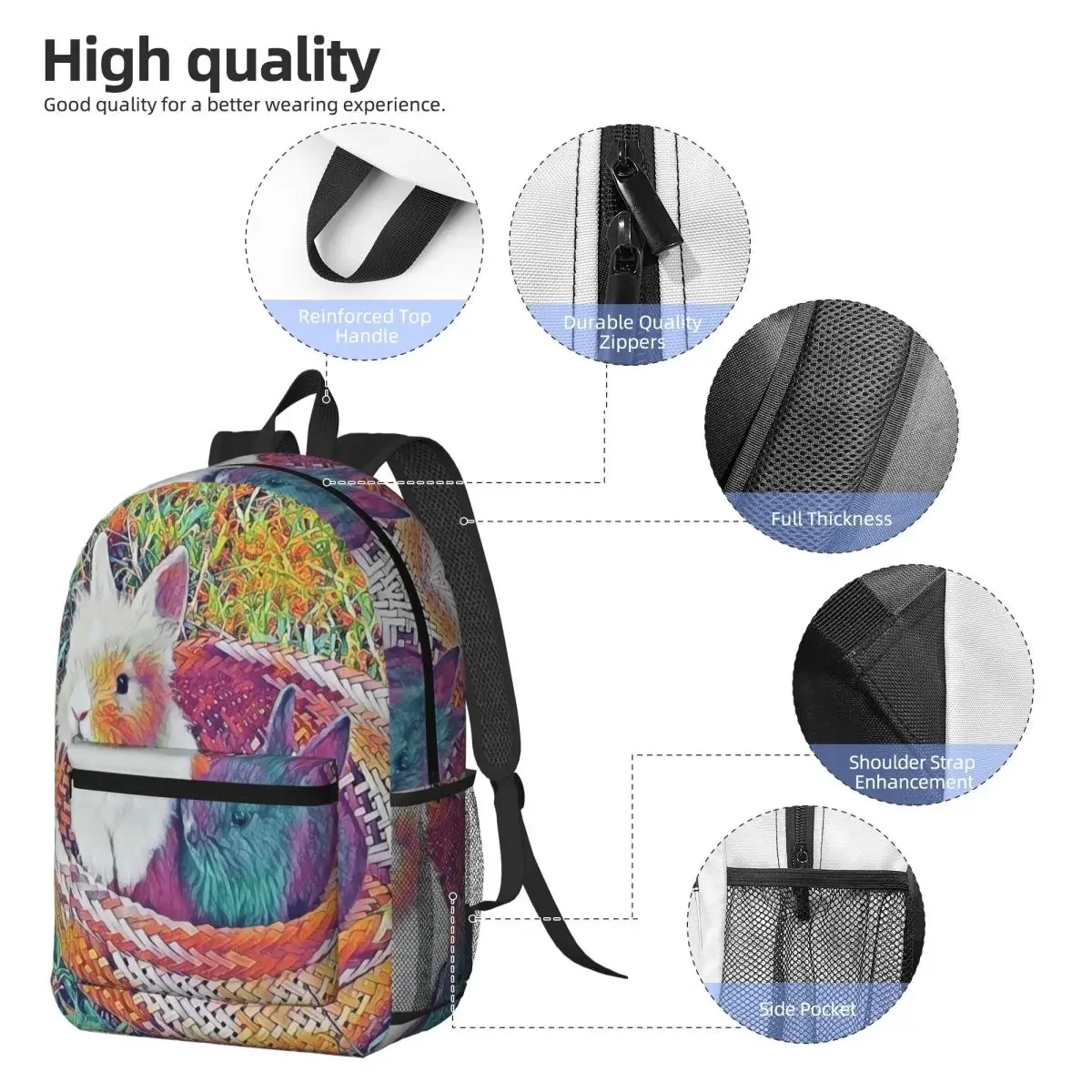 Rabbit Easter Oil Painting Backpack Student BookBag Kids School Bag Laptop Shoulder Bags for Men Women