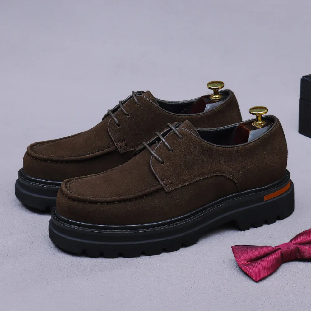 

New Men's Thick-Sole Elevator Shoes | Genuine Suede Cowhide, Cowhide Lining, Versatile Work Business Casual Formal Leather Shoes