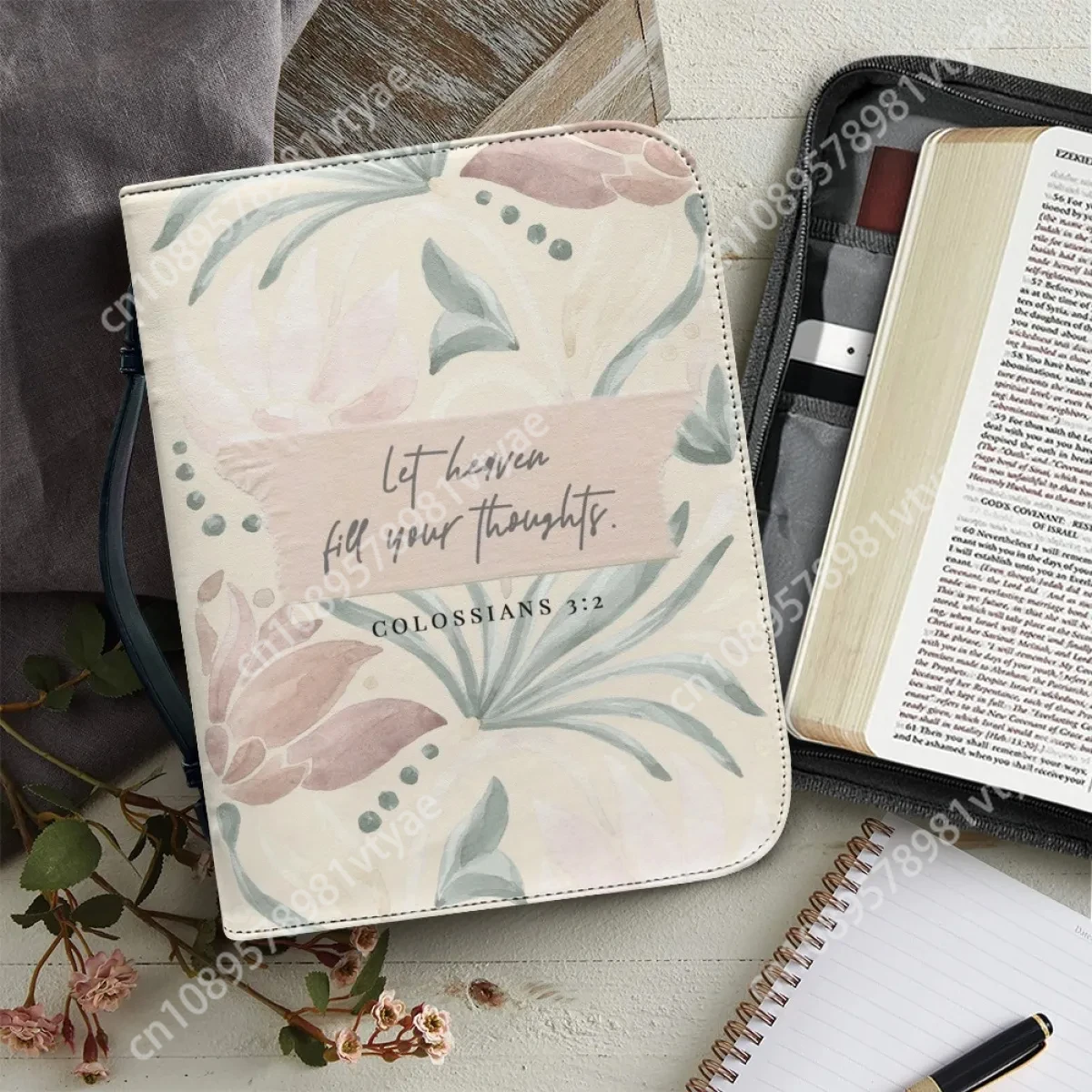 

Hot Bible Praise Poetry Print Bible Cover Case PU Handbags Study Book Holy Storage Boxes Hristianity Church Bible Bag for Women