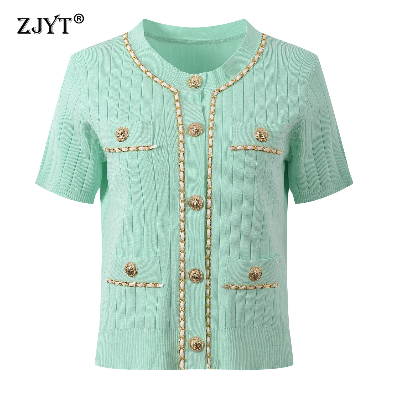 

ZJYT Summer Cardigans Knitted Tops for Women Ladies Elegant O Neck Single Breasted Casual Knitwears Female Jumper Jersey Yellow