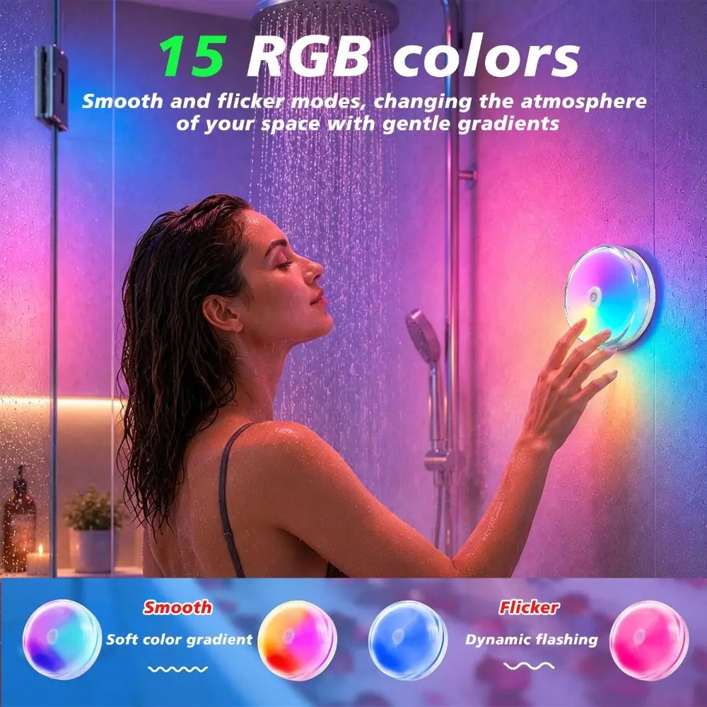 Magnetic Charging Shower Light Wireless Magnetic Color Changing Mood Light IP Waterproof Rechargeable LED Mood Lamp Closet