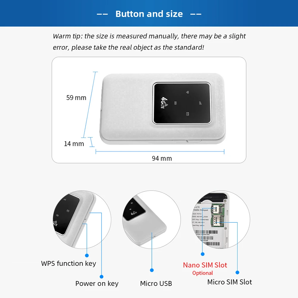 4G Lte Router Wireless Wifi Portable Modem Mini Outdoor Hotspot Wi-Fi Device with SIM Card Slot Repeater 2100mAh Mobile Hotspot