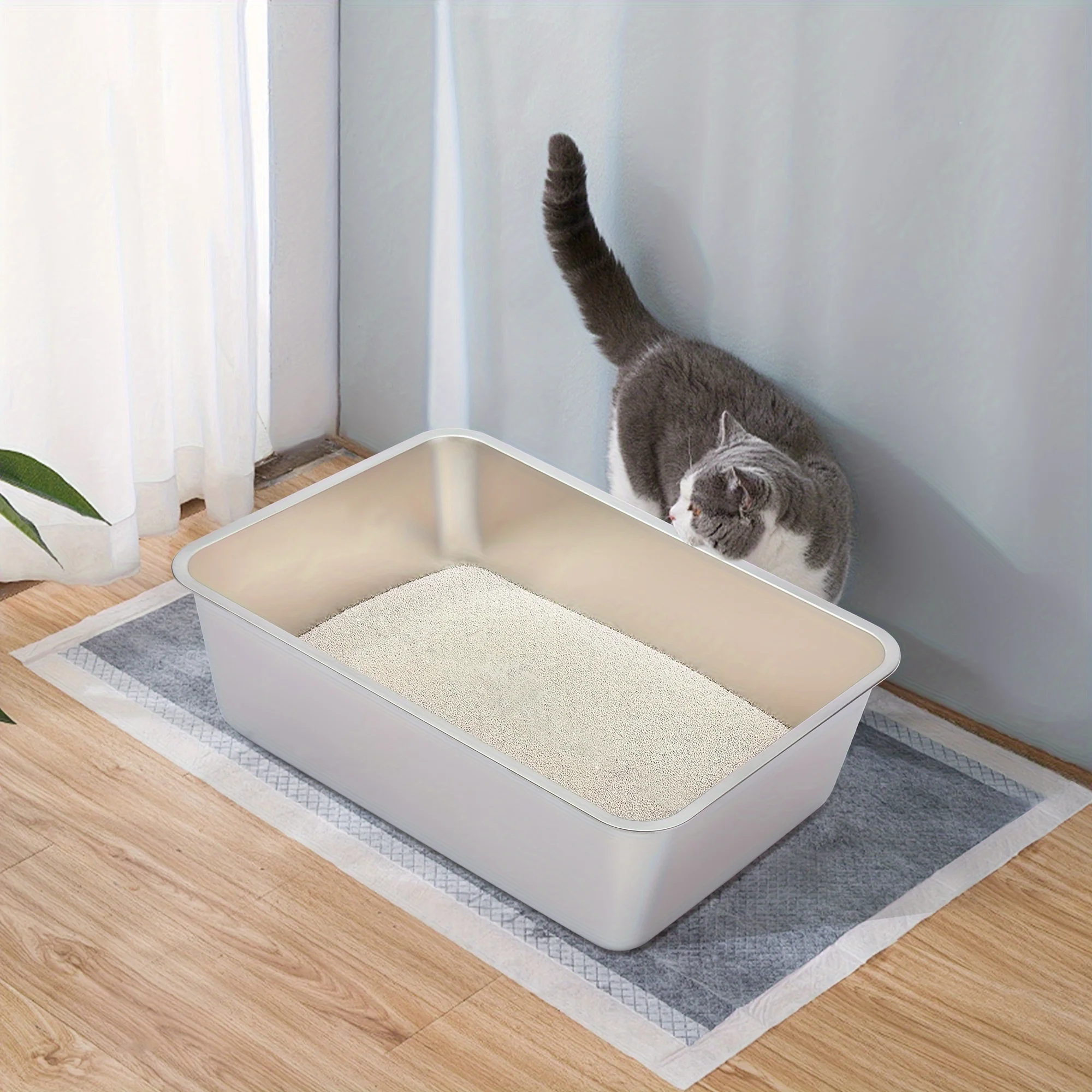 2 Pack XL Deep Stainless Steel Cat Litter Box 6 Inch High Side Anti-Splash Metal Cat Toilet Pan Non-stick Easy Clean Spacious Litter Tray Suitable for Large Adult Cats Indoor Use view 6