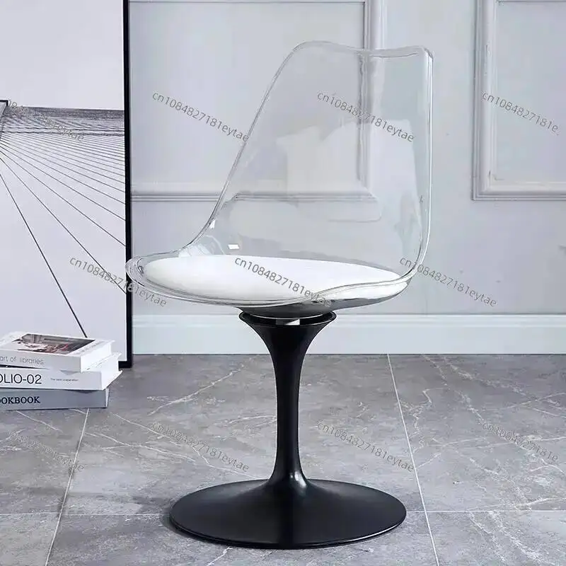 Transparent Tulip Petal Dining Chair, Plastic Backrest Rotating Coffee Chair, Simple Creative Round Bottom Modern Furniture