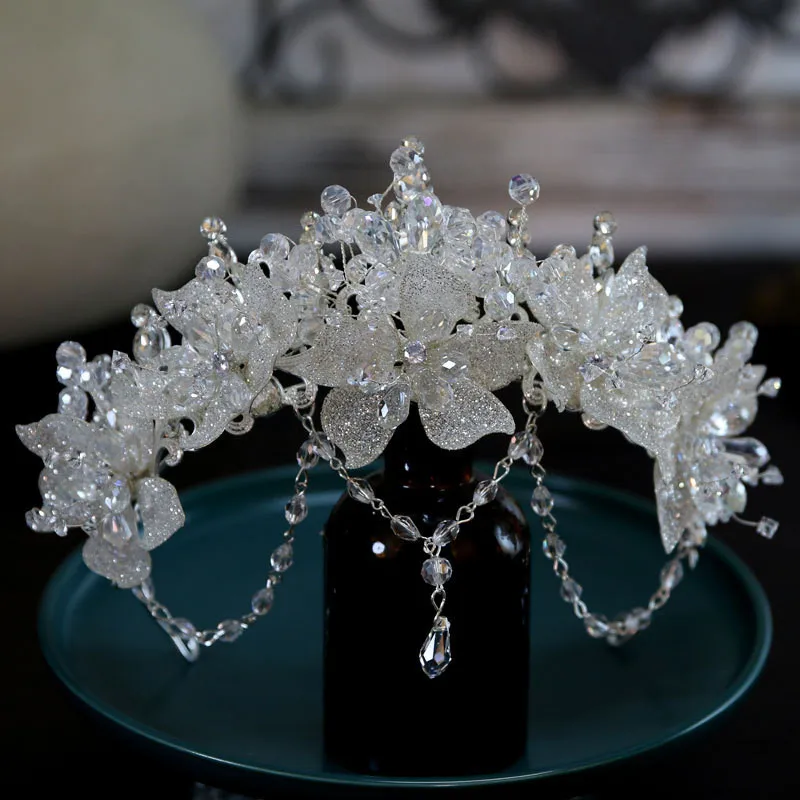 

CC Bridal Crown Wedding Hair Accessories Engagement Luxury Jewelry Women Hadbands Romantic Flower Shape Crystal Tiaras AN057