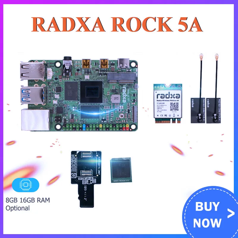 

ROCK Pi 5 модель A , ROCK 5A Radxa RK3588S-8-ядерная макетная плата, RAM 8 Гб 16 Гб опционально