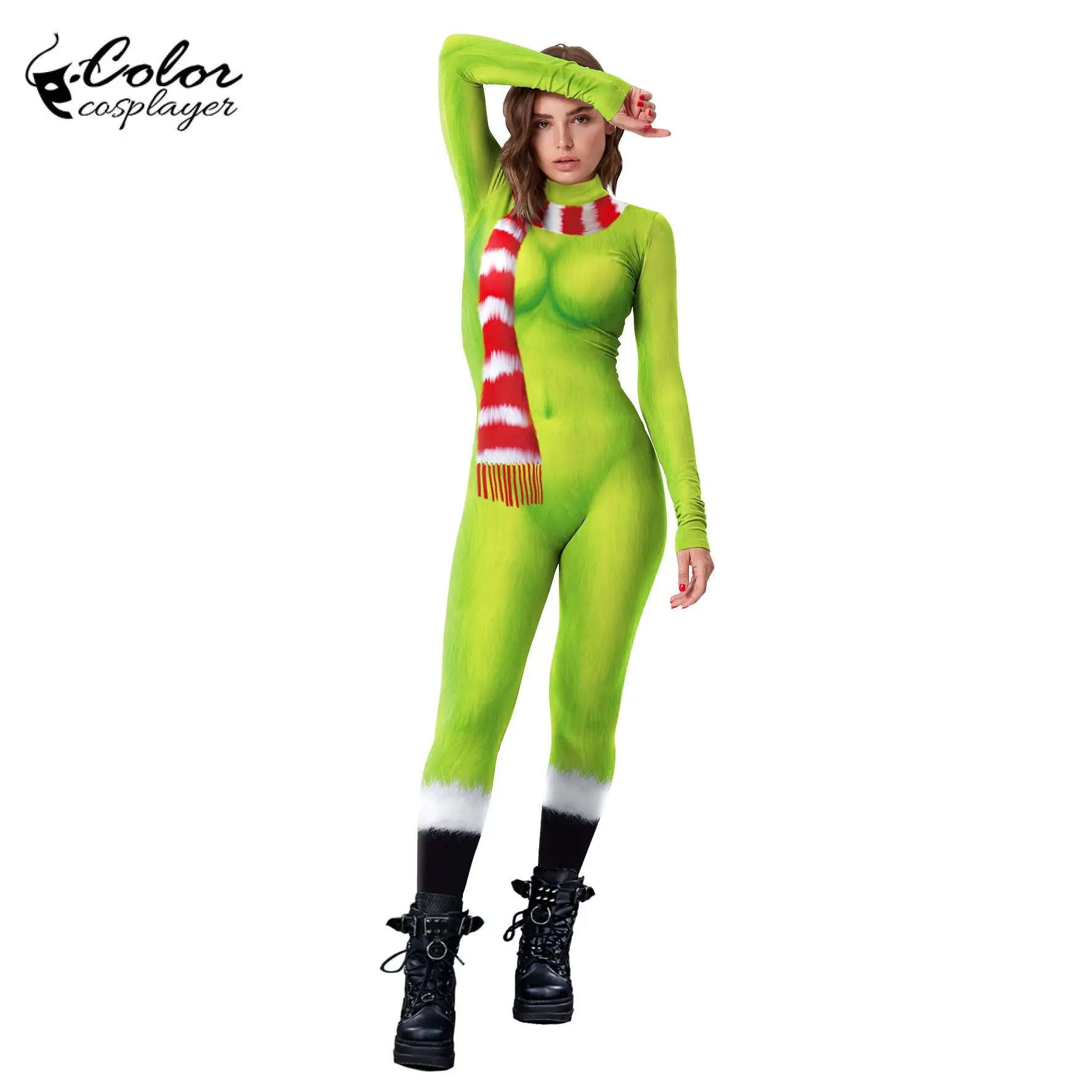 Color Cosplayer Green Christmas Jumpsuit Anime Bodysuit Moive Cartoon Cosplay Costume Adult Catsuit 3D Printing Party Clothing