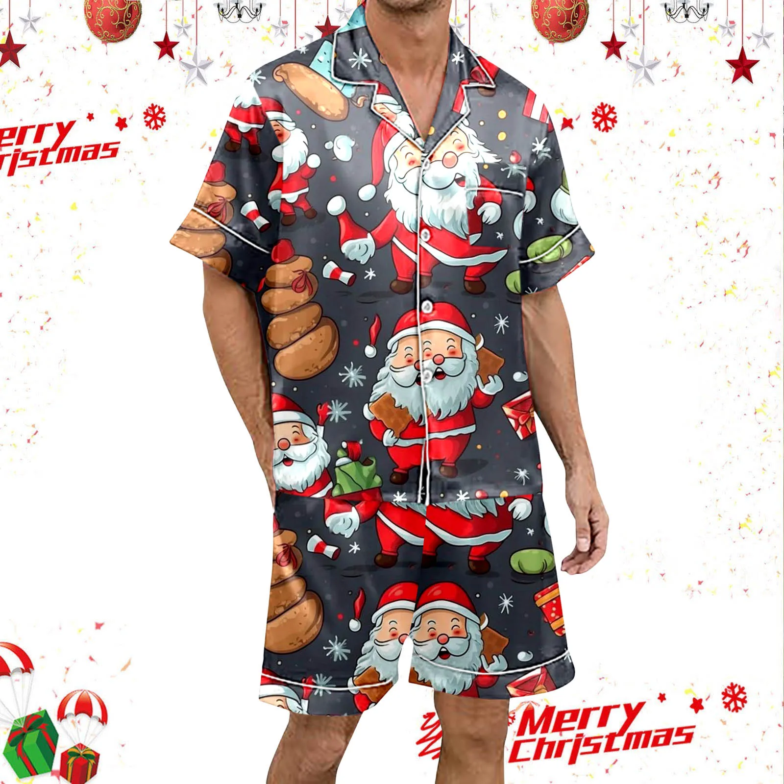 Christmas Print 2 Piece Funny Printed Shorts Set Y2k Silk Pajamas for Women Satin Cozy Matching Aesthetic Pajamas Shirts Sets