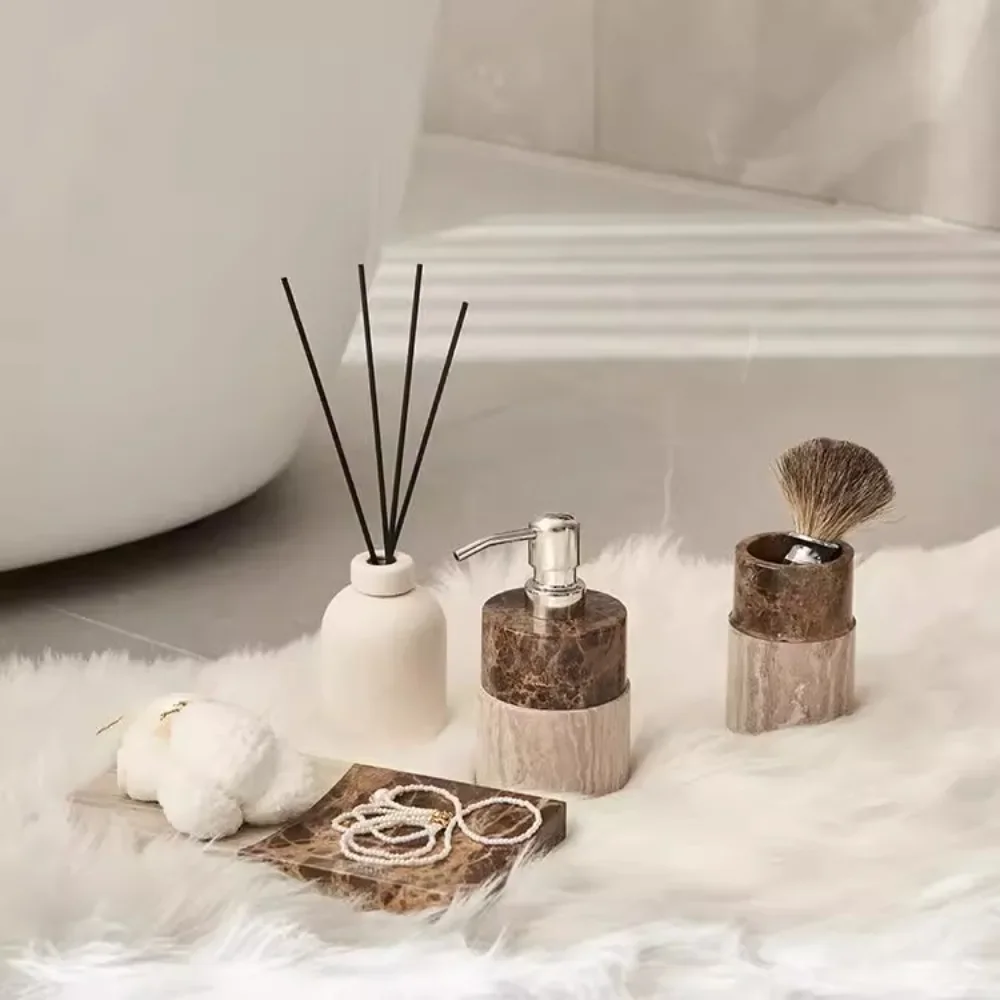 Marble Portable Lotion Bottle Color-blocked Leopard Print Mouthwash Cup Shampoo Bottle Soap Dispenser Tray Bathroom Accessories