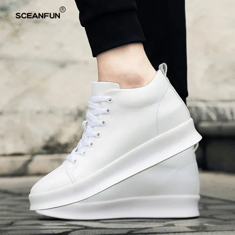 Men sneakers height increase shoes for men casual insole 6/8cm white black taller shoes male leisure sports plus size 37-44