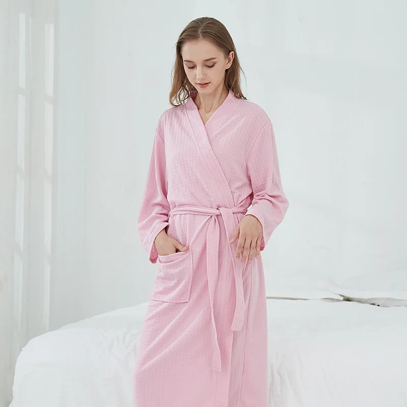 Men\'s Waffle Bathrobe Sauna Clothing Women\'s Thin Pajamas Long Couples Homewear Hotel Bathrobe Male Comfortable Leisure Pajamas