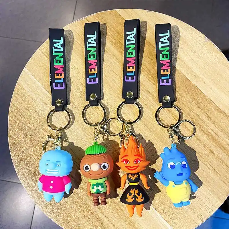 Anime Disney Elemental Kawaii Keychains Wade Ember Key Ring Collection Doll Bag Car Keychain Birthday Christmas Elemental Gifts