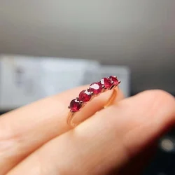 Genuine Natural Ruby Ring 925 Sterling Silver Stackable Half Band Ring 5 PCS Gemstones Birthstone Beauty Exquisite Fine Jewelry