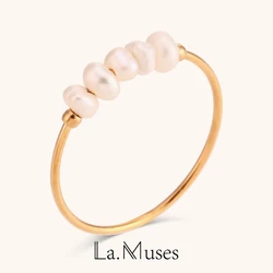 La. Muses-anillo pequeño de acero inoxidable para mujer, sortija elegante con perlas de agua dulce, resistente al agua, joyería diaria y accesorios