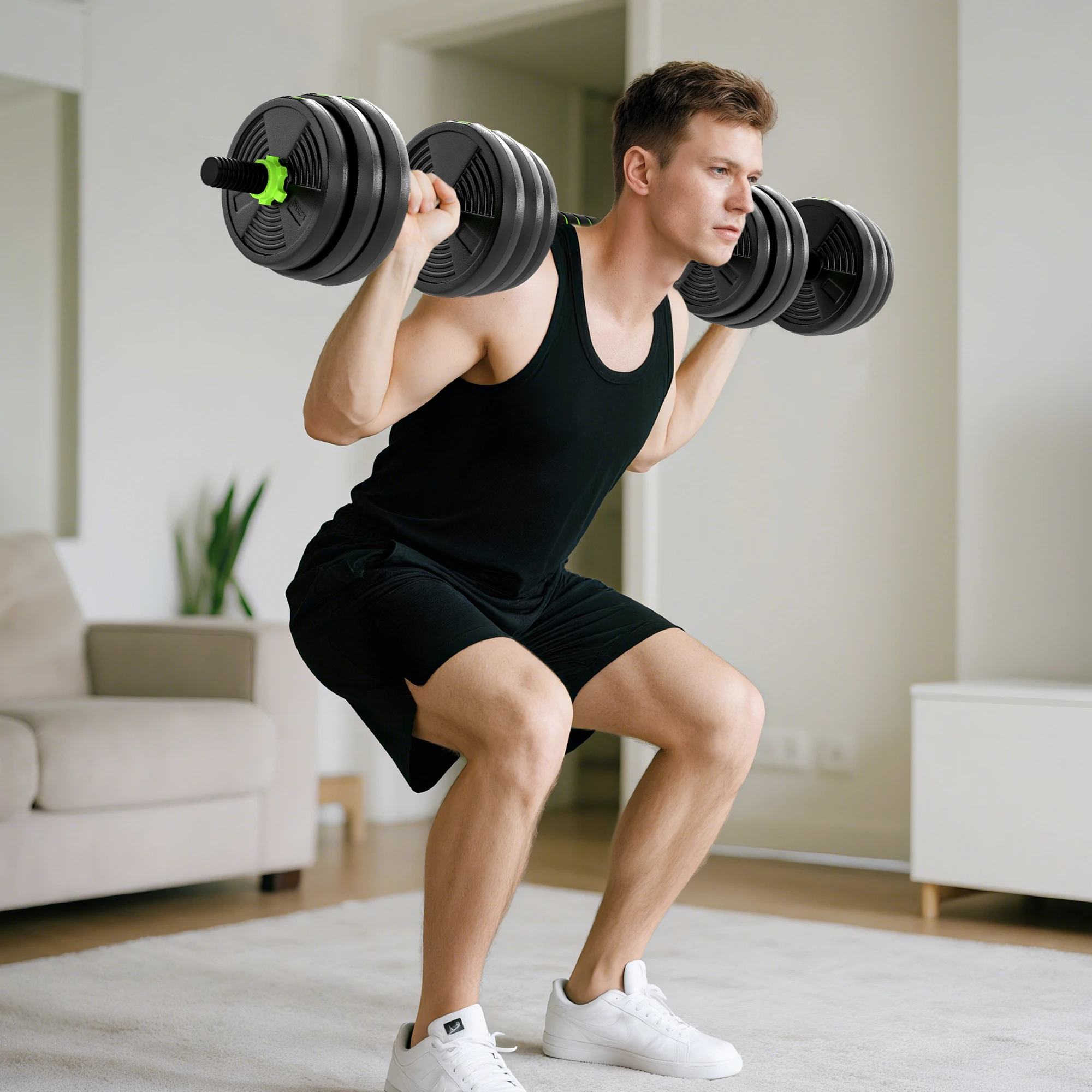 مجموعة دمبل سبورتنو 3 في 1 قابلة للتعديل 20 كجم، مجموعة الوزن مع شريط توصيل ومقبض غير قابل للانزلاق والأوزان والدمبل #3