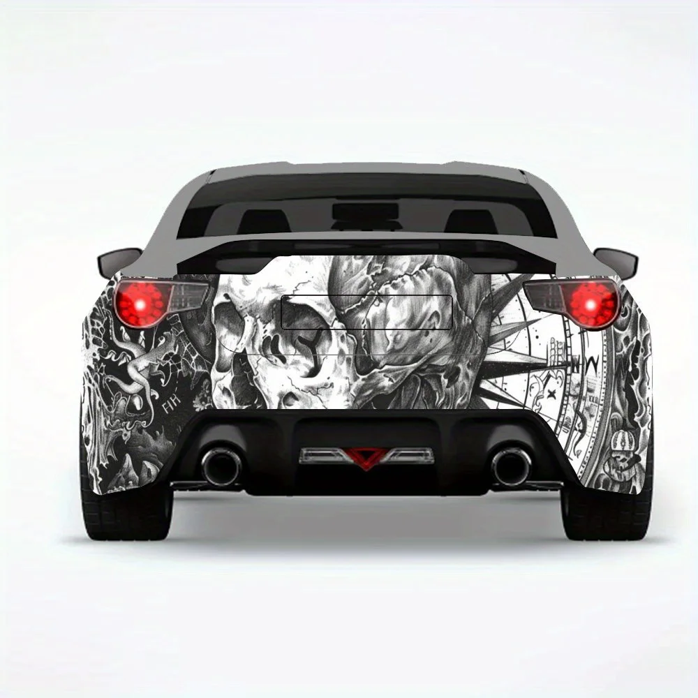 ملصق سيارة مغامرة على شكل جمجمة وبوصلة، ملصق فينيل لخلف السيارة، ملصقات فينيل ذاتية اللصق مقاومة للماء لذيل السيارة وبو