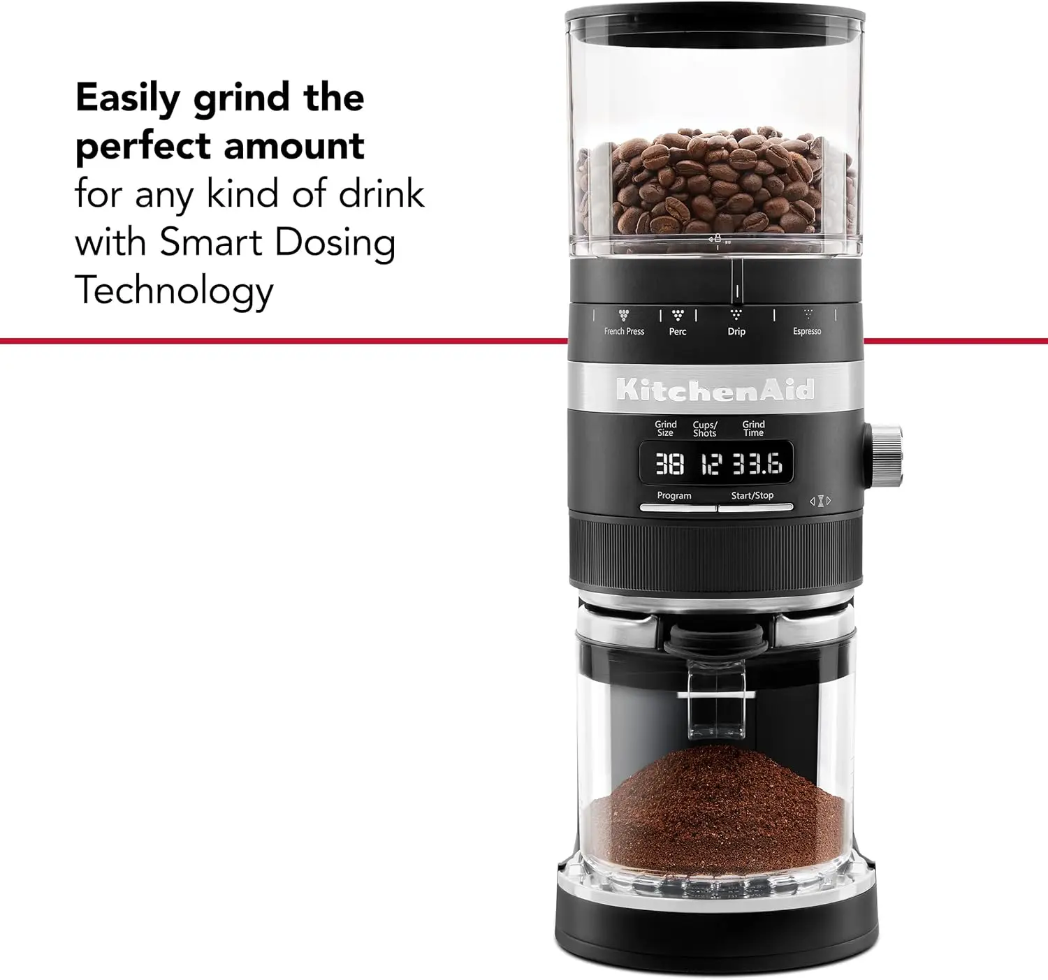 Burr Coffee Grinder - KCG8433 - Black Matte, 10 Oz,Commercial-grade, stainless steel conical burrs provide superior grinding