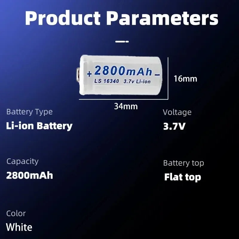 100% ยี่ห้อใหม่ 3.7V 2800mAh 16340 แบตเตอรี่ลิเธียมไอออนแบบชาร์จไฟได้ + Travel Wall Charger CR123A ไฟฉาย LED