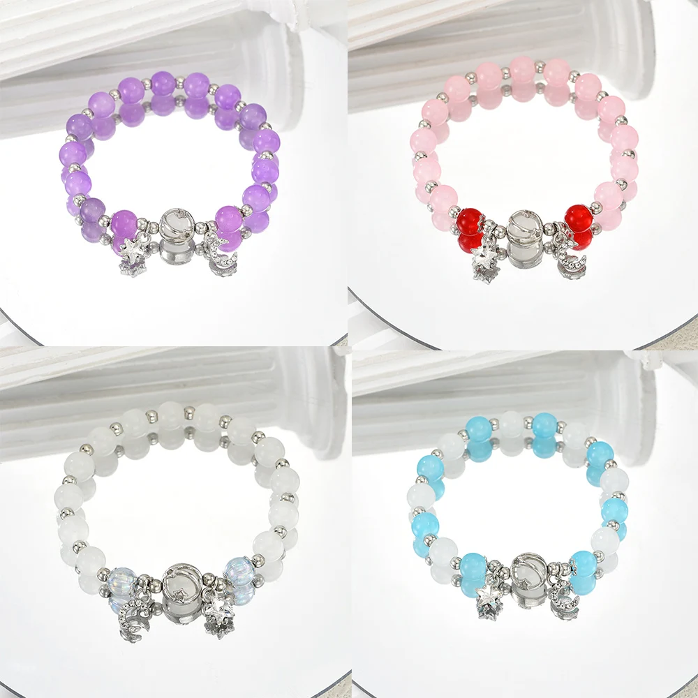 New Bohemian Sweet Butterfly Moon Beaded Bracelet for Women Girls Pink Color Crystal Hand Jewelry Birthday Party Gifts