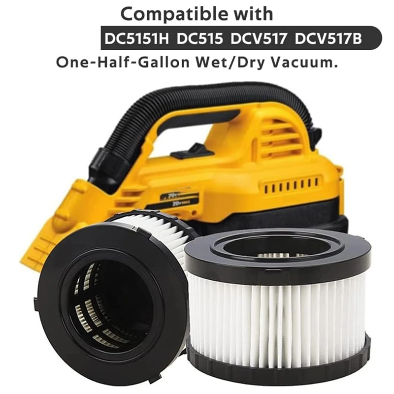 ABPQ-DC5151H Filtro HEPA compatibile per DEWALT DC5151H DC515 DCV517 DCV517B Aspirapolvere asciutto e bagnato, con filtro a manicotto in schiuma