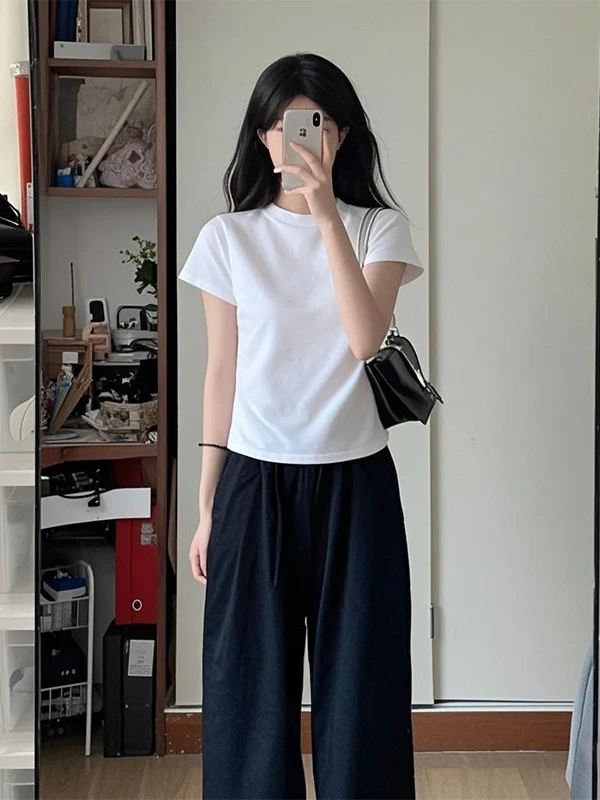 

New 2025 Women's Slim Fit Cotton T-irt round Ne ort Sve Casual Versatile Summer Top Trendy Comfortable Breathable