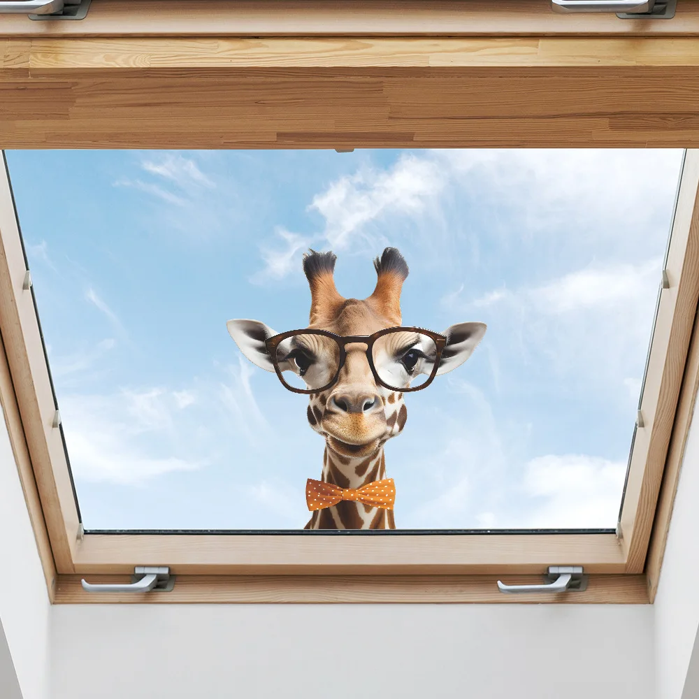 Cute Painted Eyeglass Giraffe Static UV Window Clings Glass Window Home Wall Decor Stickers