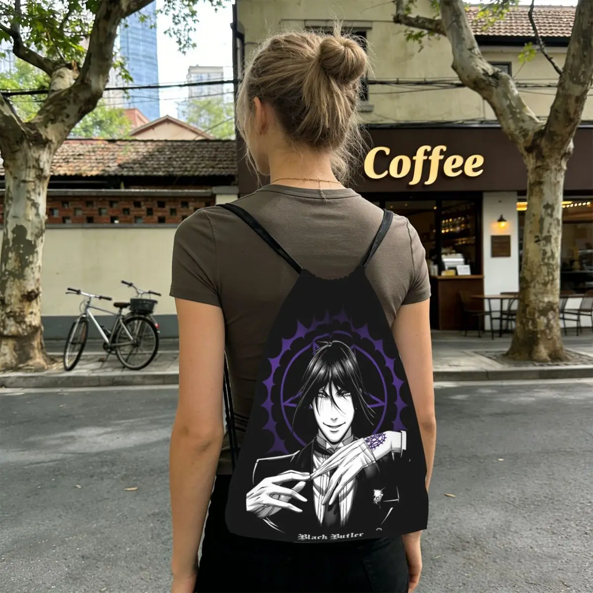 Black Butler Anime Backpacks Multi-function Drawstring Bundle Pocket Shoes Bag Book Bags for Man Woman School