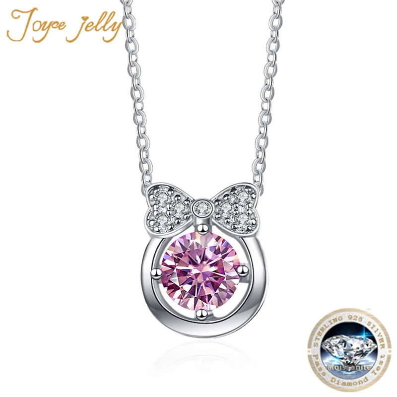 JoyceJelly S925 Sterling Silver Jewelry Bowknot Pendant 1ct VVS D Color Moissanite Necklace Women's Jewelry Accessories O-Chain