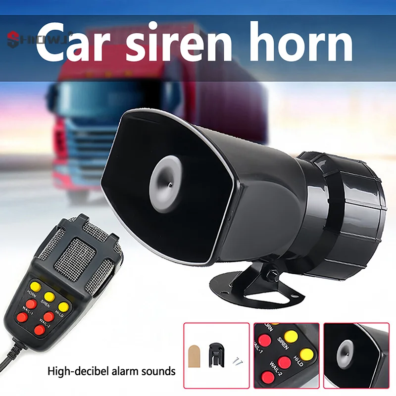 7-Sound Loud Car Warning Alarm Truck Alarm Loudspeaker 12V Siren Air Horn Megaphone Police Firemen Car Horn 110DB