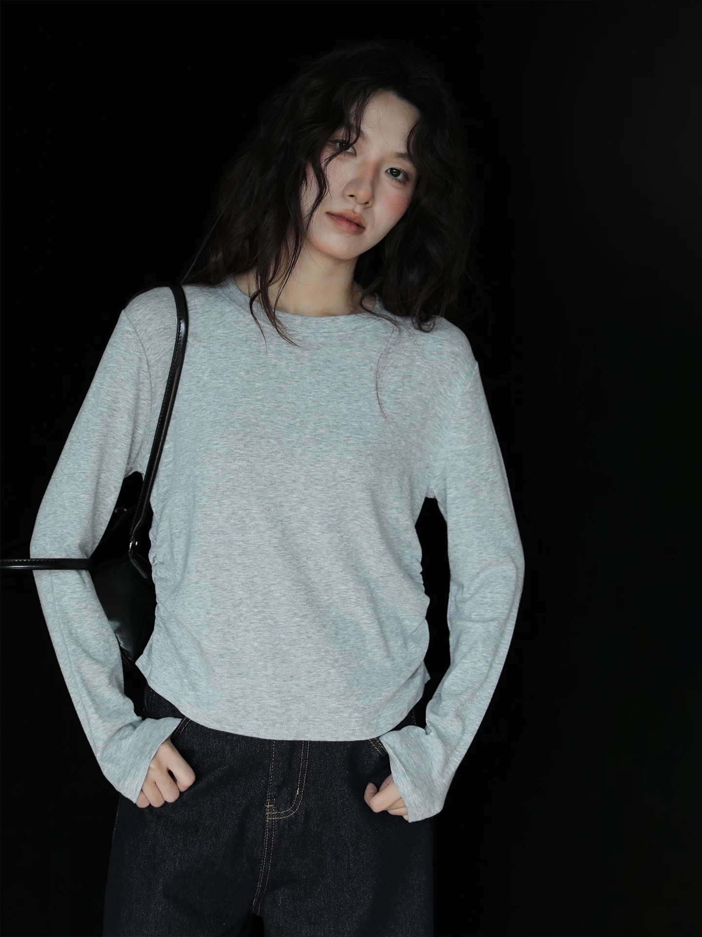 

ay Commuter Slim Fit Long Sve round Ne Women's T-irt Loose Feeling Base Layer irt Pure Color Classic Cotton Tee