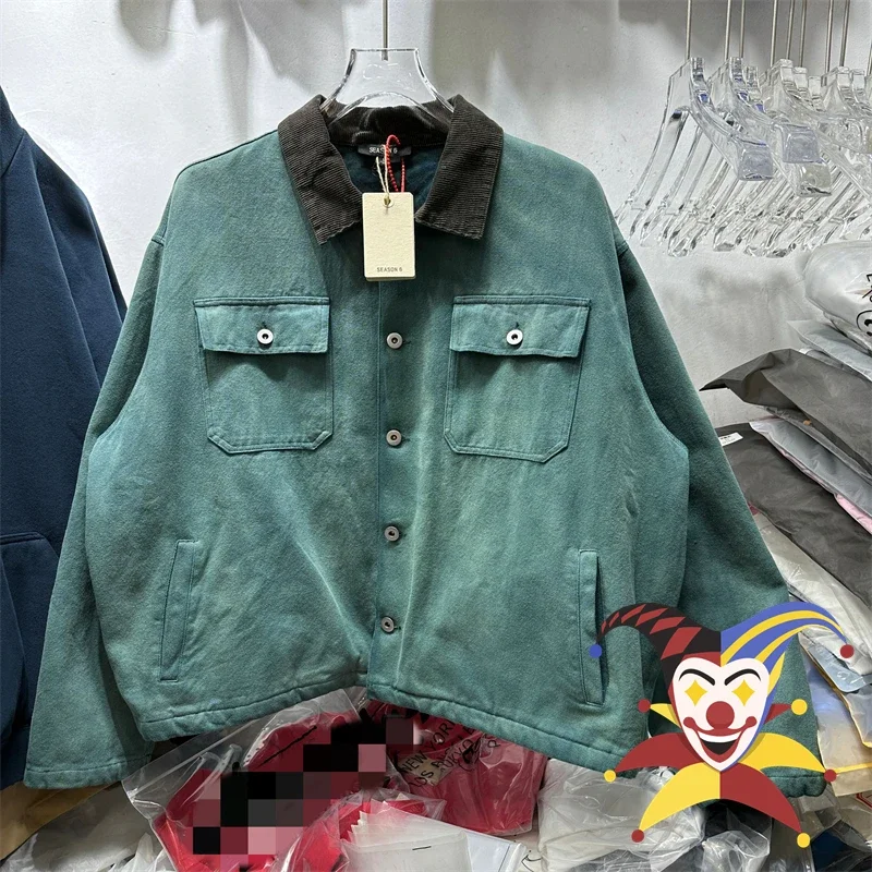 

Glacier Blue Season 6 Washed Denim Work Jacket Jeans Men Women Kanye Jackets Coat