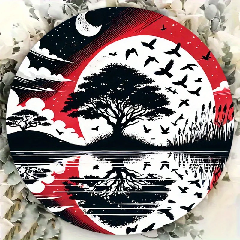 لافتة معدنية من الألومنيوم على شكل بحيرة القمر الأحمر العتيق - ديكور حائط مثالي للمنزل والمقهى والمكتب | لوحة فنية للمناظر الطبيعية الغامضة #1