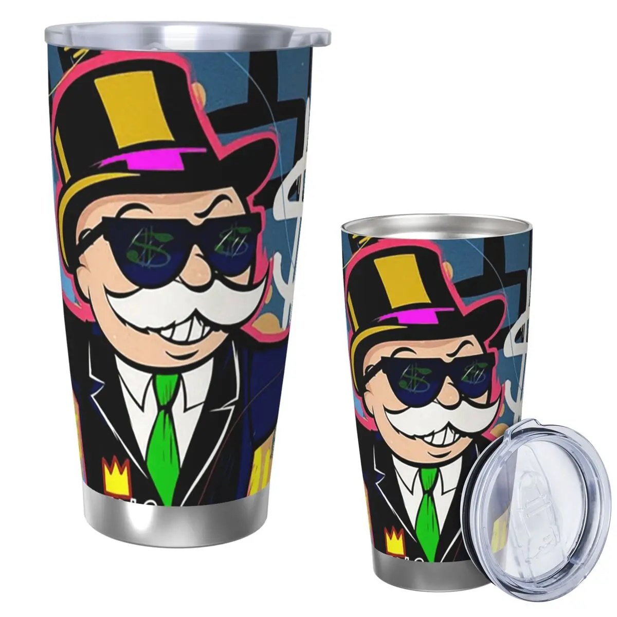 

Monopoly Man Holding Money - Поп-арт Стакан из нержавеющей стали с вакуумной изоляцией, термохолодная бутылка, соломинка с крышкой, 20 унций