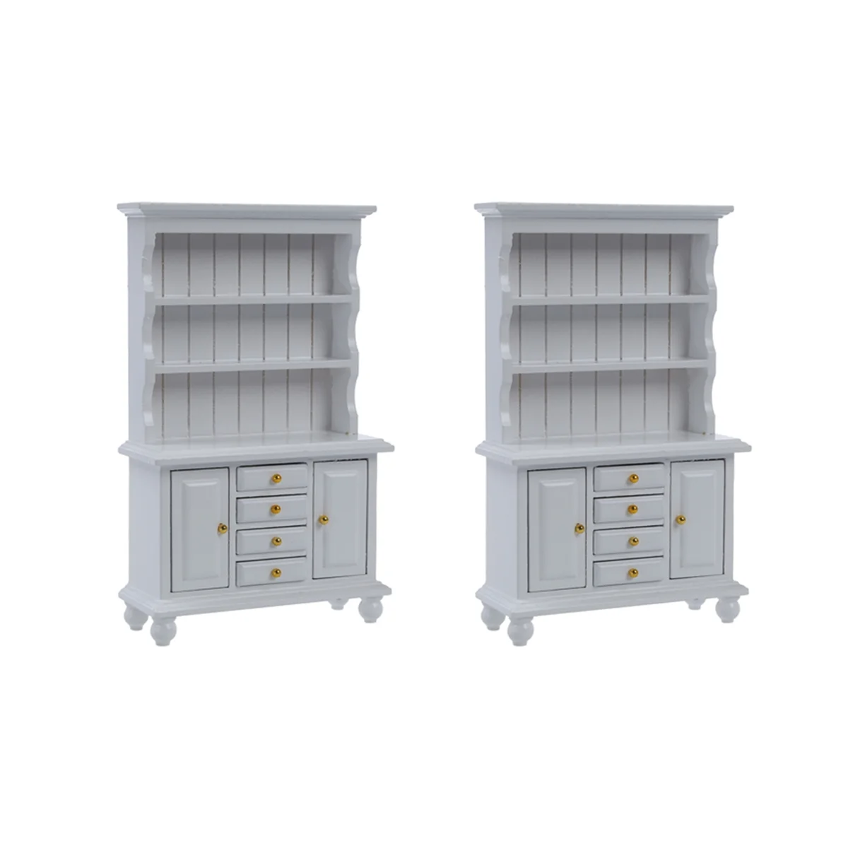 2X, 1/12 인형의 집 미니어처 가구 다기능 목재 캐비닛 책장 화이트