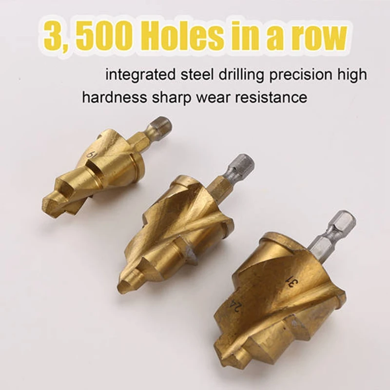 3PCS Stepped Drill Bit, Hexagon Shank Water Pipe Connection Tool 19/24/31Mm,Full Open Process Hand Tool Wireless Drills