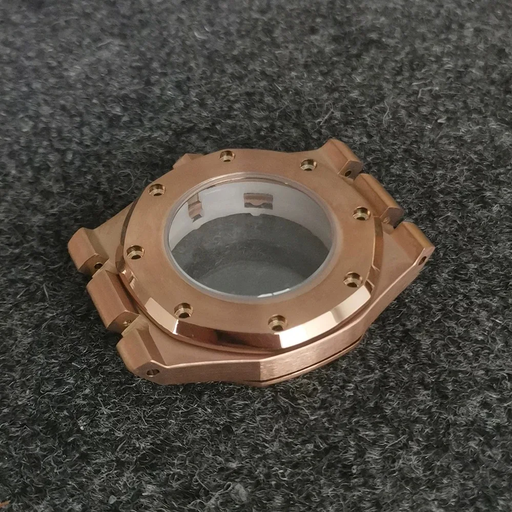 Caja de reloj chapada en PVD, oro rosa, 41mm, con correa de acero inoxidable, adecuada para movimiento NH35/NH36, cristal de zafiro azul, conjunto completo