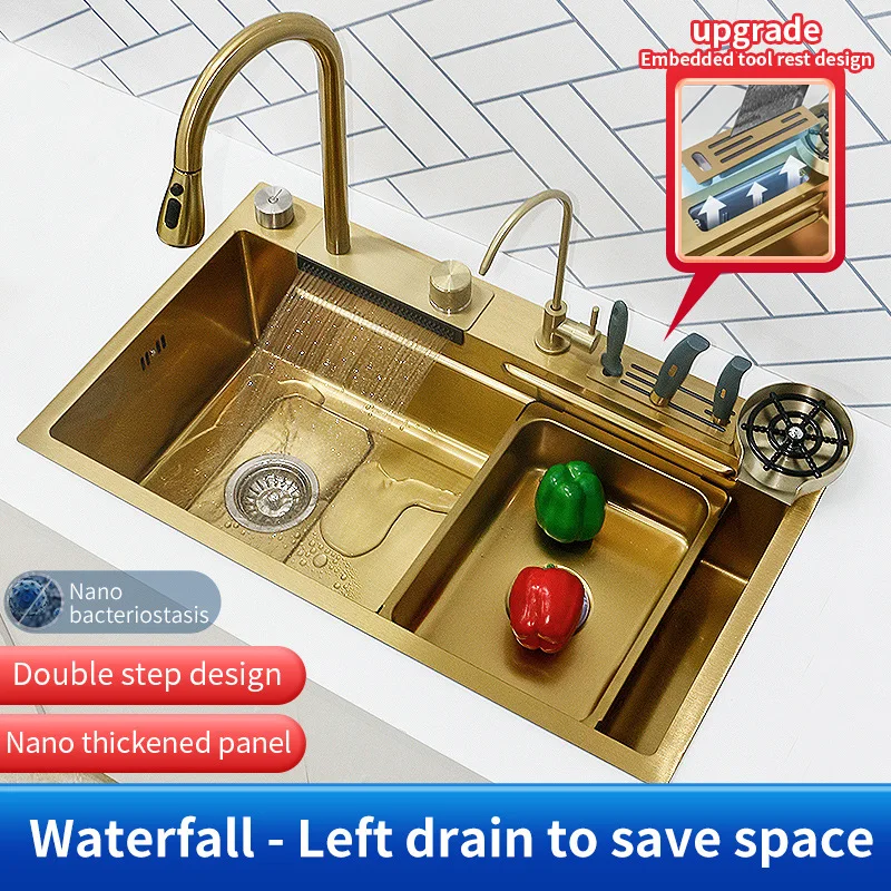 

Feiyu Sink Kiten Waterfall Faucet Washing Basin Nano 304 Stainless Steel Dishwasher Large Single