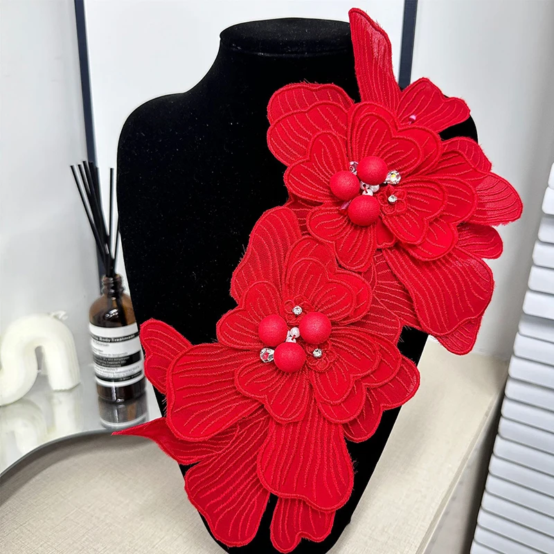 

Pin Cloth Applique Decorative Flower Large Embroidery Studded Patch DIY Accessory Corsage