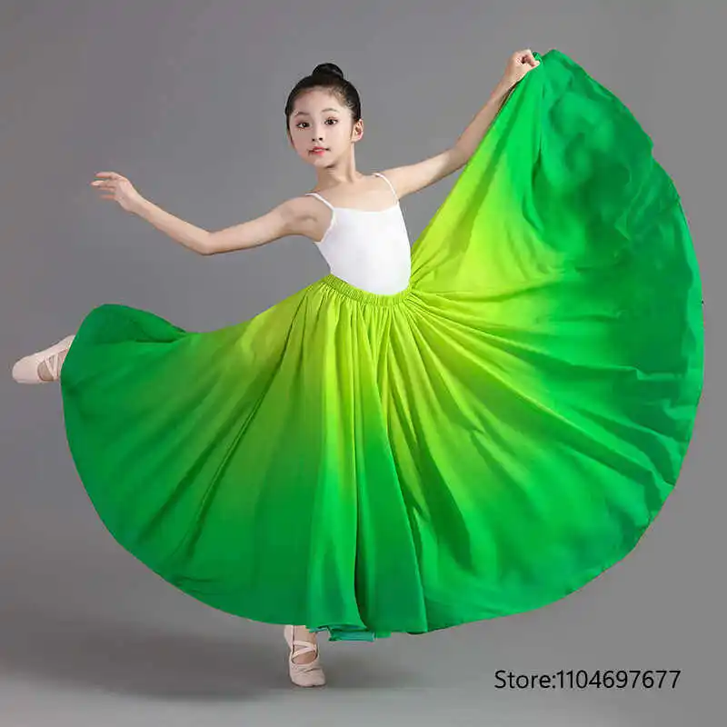 กระโปรงเต้นรำสำหรับเด็กผู้หญิง นักเต้นฟลาเมงโก การแสดงบนเวทีแบบไล่เฉดสี กระโปรงฝึกซ้อมเต้นรำคลาสสิก