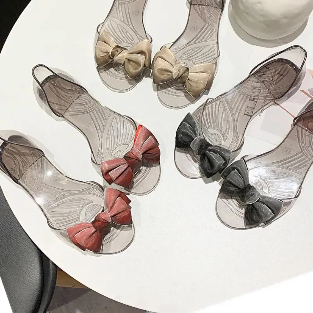 

Casual Slippers Bling Jelly Sandals Shoes Transparent Slides Sandals Anti Slip Cover Toe Bow Flats Women Summer