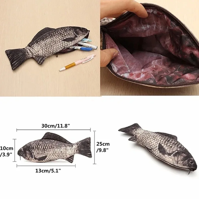 Pencil Bag Carp Pen Bag Realistic Fish Shape Make-up Pouch 3D Pancake Pen Case Estuche Escolar School Supplies Pencil Pouch