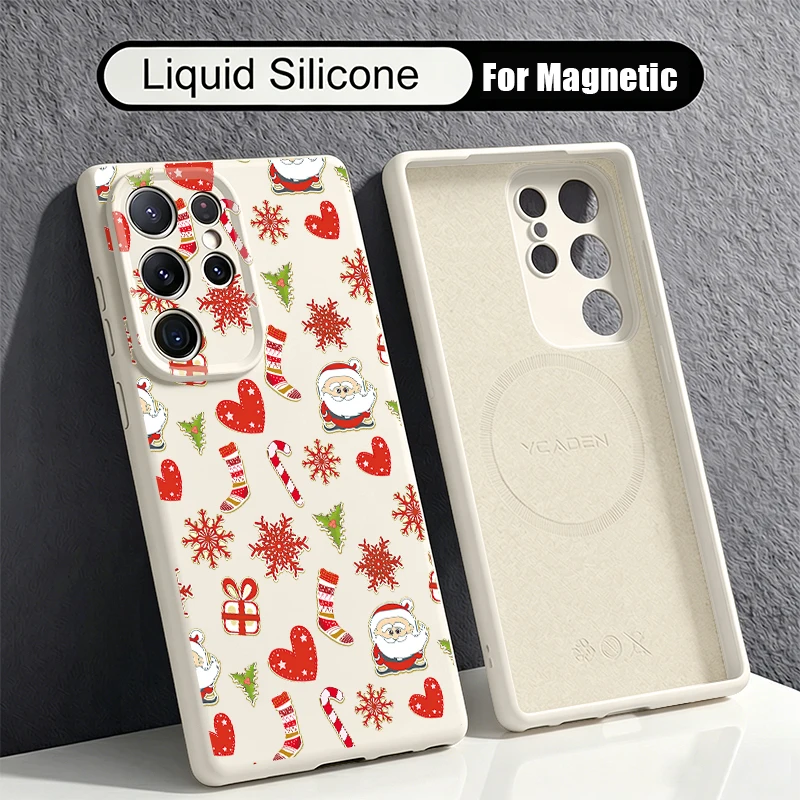 Liquid Silicone Magnetic Case For Samsung Galaxy S26 S25 Ultra S22 S23 S24 Ultra For Magsafe Christmas Gifts Print Soft Cover