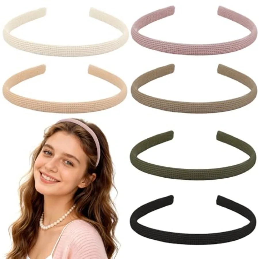 

6 PCS Thin Headbands for Women Girls, No Pressure Skinny Headbands, Non Slip Comfortable Soft Fabric Head bands, Cute Hair Acce