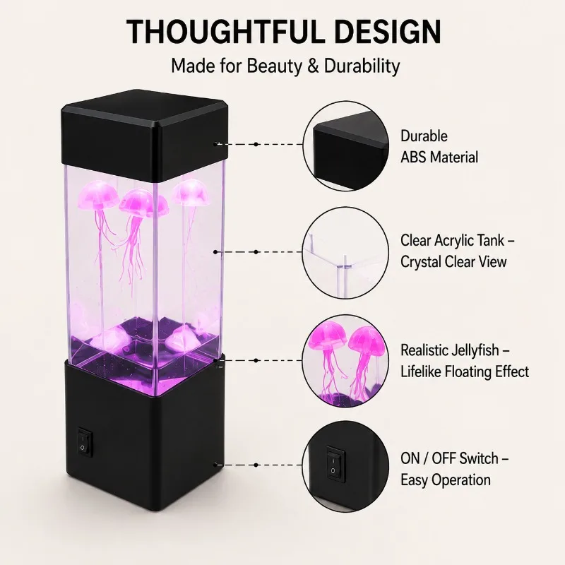 LED Jellyfish Aquarium Night Light Colorful Water Tank Table Lamp for Bedroom Kids Room Party Desk Home Decor Aquarium Lamp
