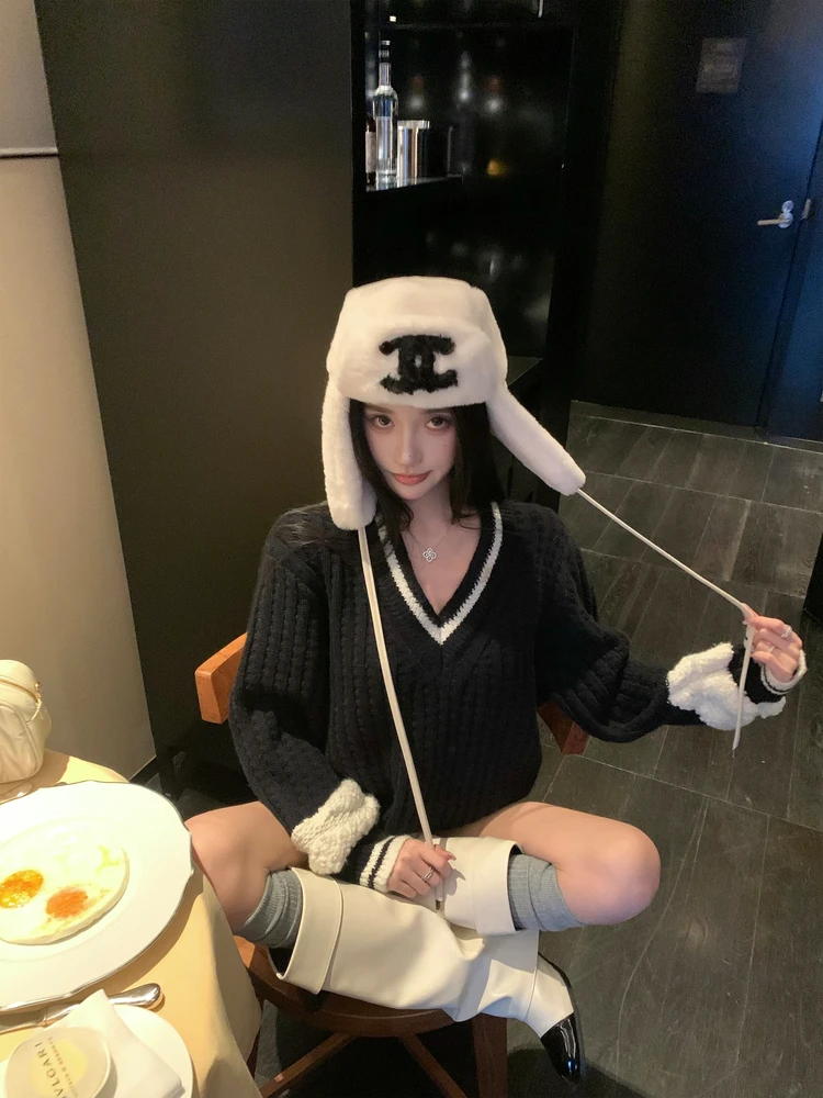 

Вязаный свитер Barb Chill Lazy V-ne для женщин, зимний, в университетском стиле, с длинными рукавами, текстурный, с цветовыми блоками, свободного кроя, теплый